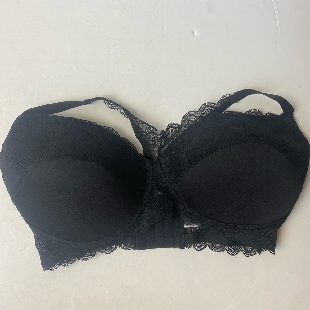 Angelina Black Lace Trim Wireless Wire Free Bra Racerback Lace 38DD
